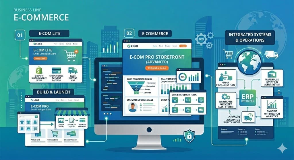 Illustration of E-Commerce service packages and capabilities