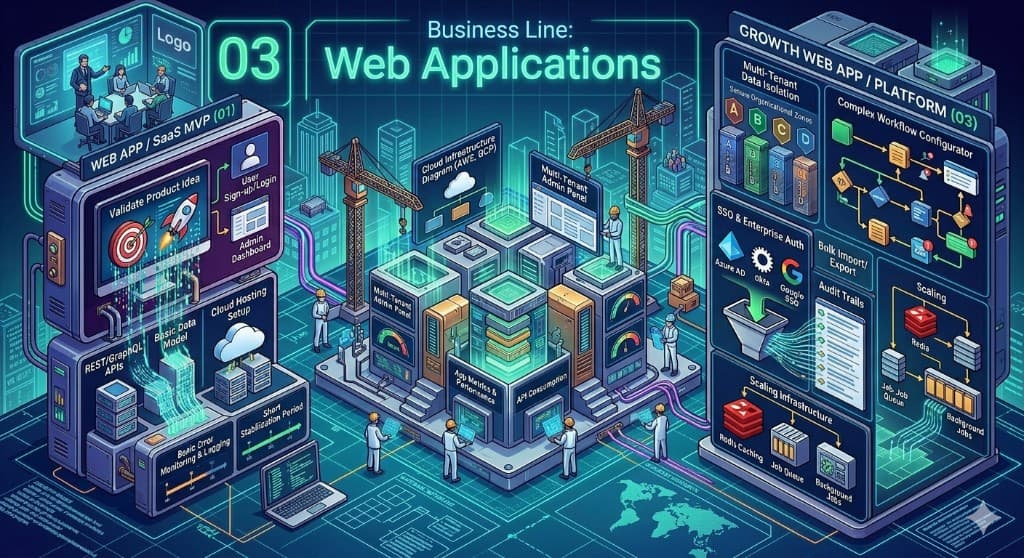 Illustration of Web Applications service packages and capabilities